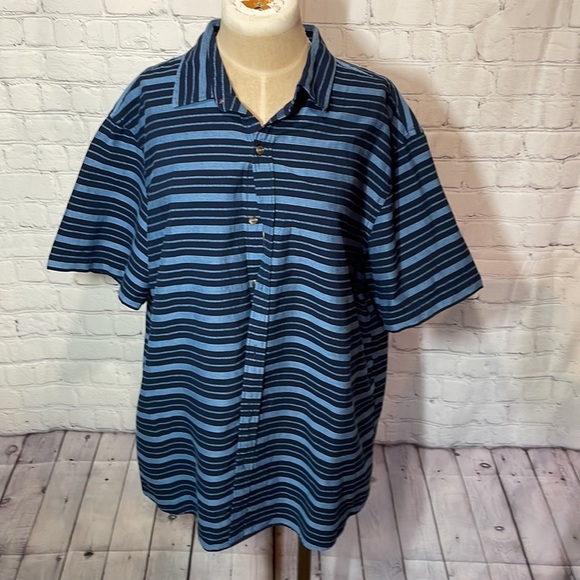 Old Navy Relaxed-Fit Textured-Stripe Short-Sleeve Shirt blue - Picture 3 of 7